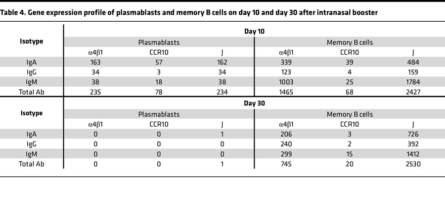 Gene expression profile of plasmablasts and memory B cells on day 10 and...