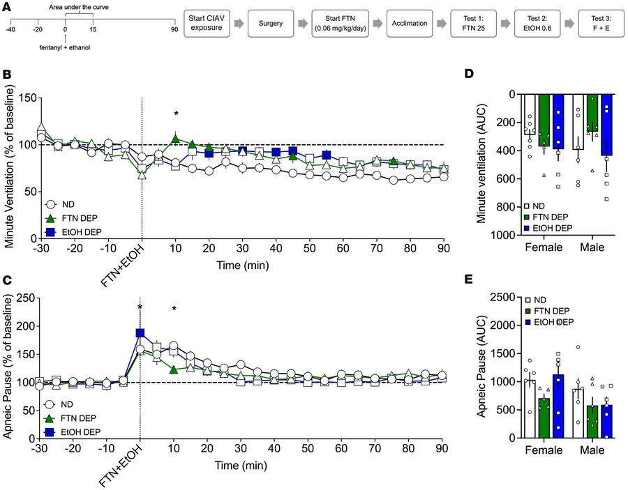 Effect of fentanyl+alcohol (25 μg/kg + 0.59 g/kg) in fentanyl-dependent,...