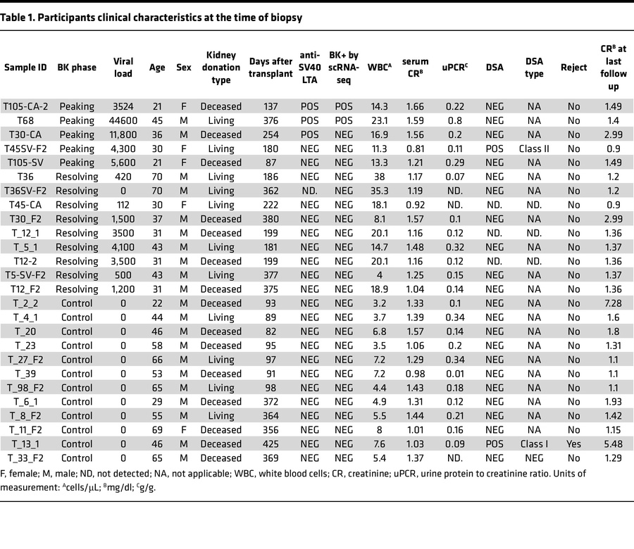 Participants clinical characteristics at the time of biopsy