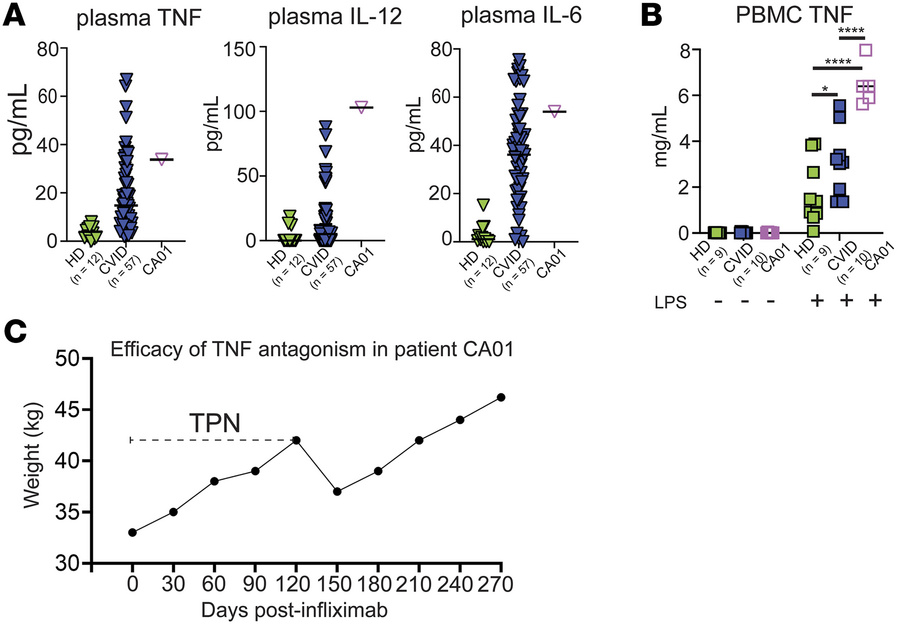 Elevation of NF-κB–driven cytokines, including TNF, and clinical respons...