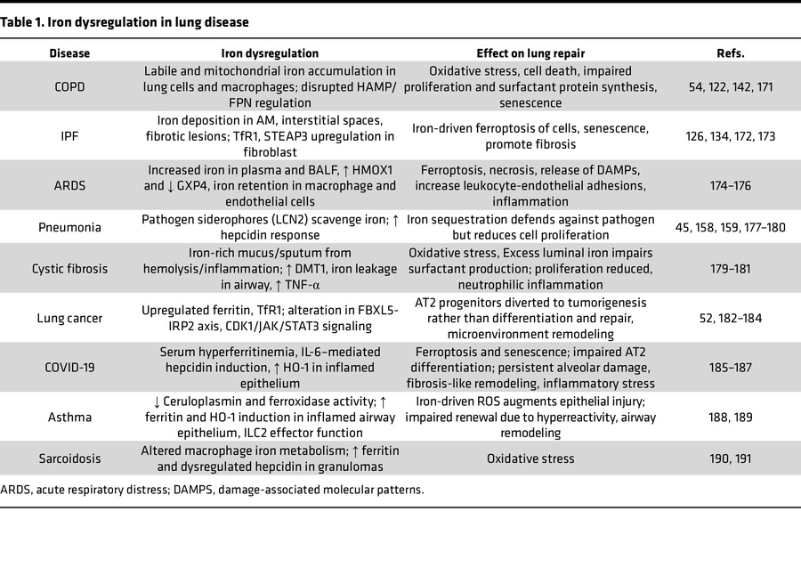 Iron dysregulation in lung disease