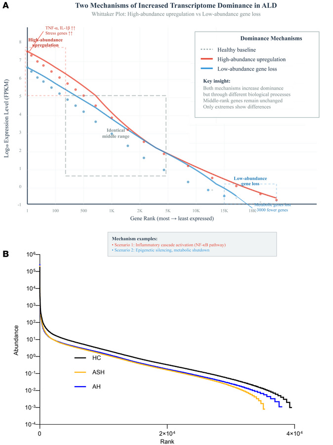 Diversity and changes by abundance.
(A) Conceptual Whittaker plot illust...