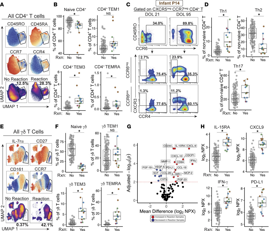CD4+ T cells, γδ T cells, and plasma cytokines shift along with the infe...