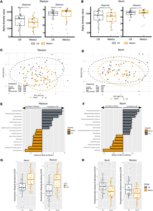 Differences in the ileal and rectal microbiomes of PWH enrolled from the...