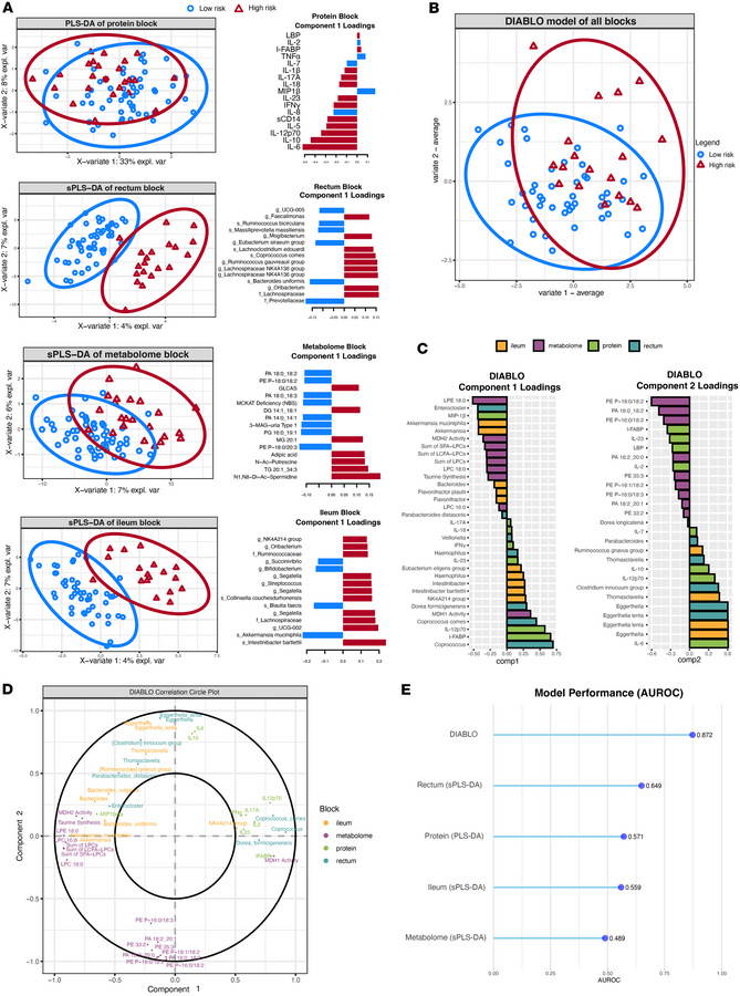 Supervised machine learning of SNAE risk groups.
(A) Scores plot and top...