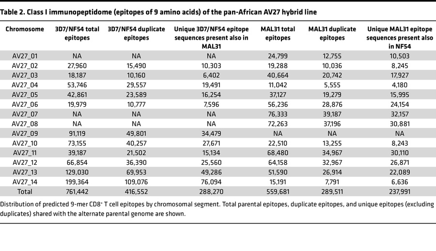 Class I immunopeptidome (epitopes of 9 amino acids) of the pan-African A...