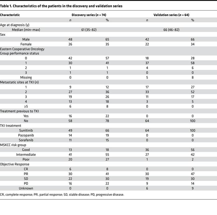 Characteristics of the patients in the discovery and validation series
