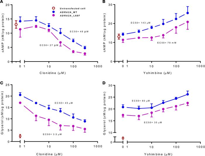 Effects of overexpression of wild-type and mutant ADRA2A in HEK-293 and ...