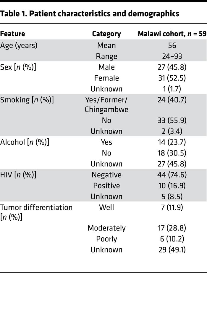 Patient characteristics and demographics