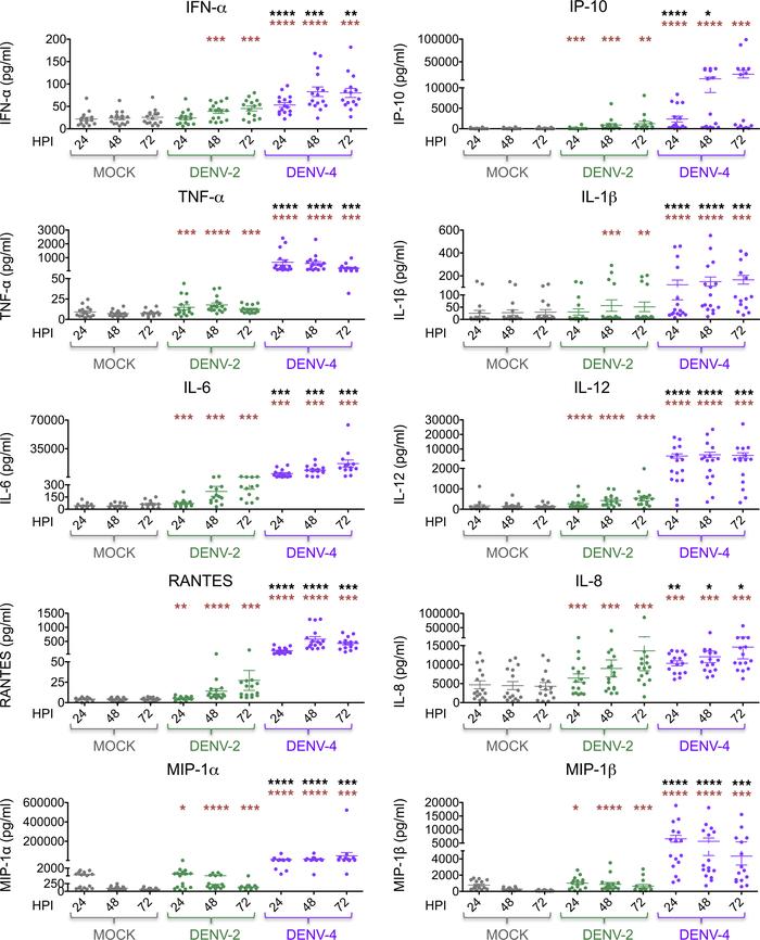 DENV-4 infection of DCs induces greater cytokine and chemokine secretion...