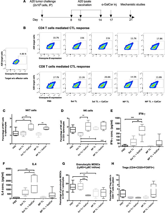 Cellular immune responses for various therapeutic A20 lysate vaccine for...