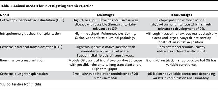 Animal models for investigating chronic rejection