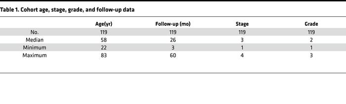 Cohort age, stage, grade, and follow-up data