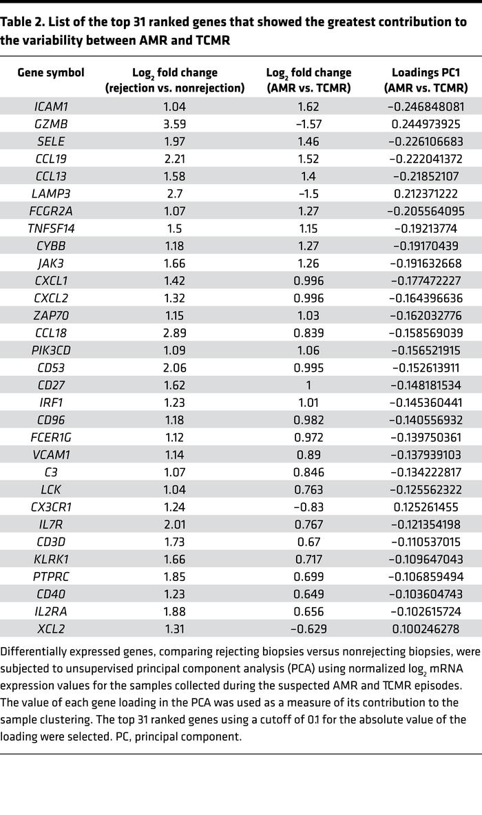 List of the top 31 ranked genes that showed the greatest contribution to...