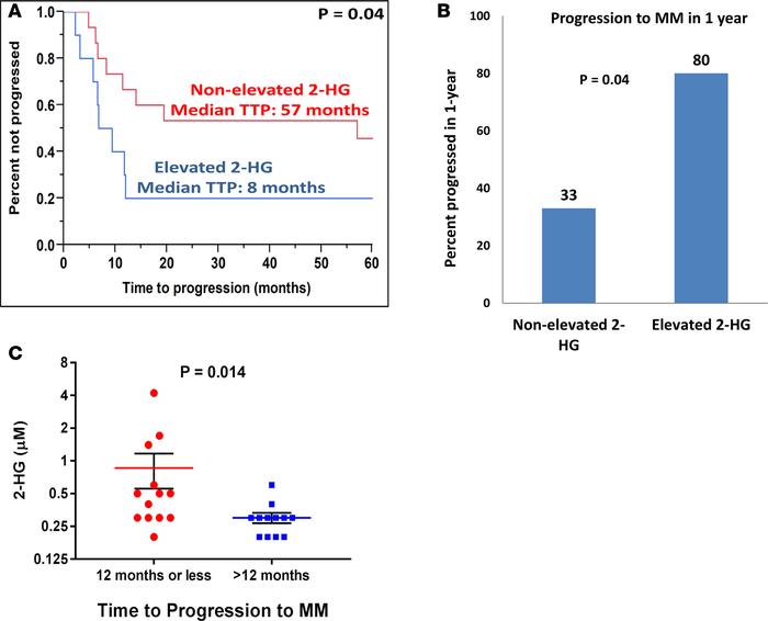 2-HG levels in the BM supernatant predicts for shorter time to progressi...