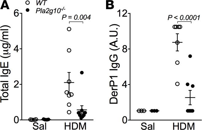 
Pla2g10–/– mice display an impaired adaptive immune response to HDM.
Th...